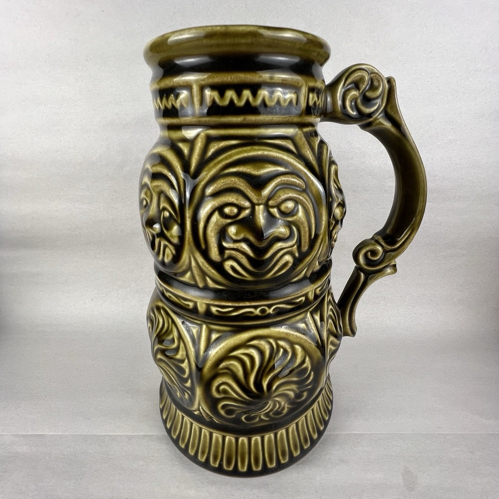 Vintage McCoy Pottery Tiki Planter Vase Stein‎ Avocado Green 6040 Hawaiian Totem